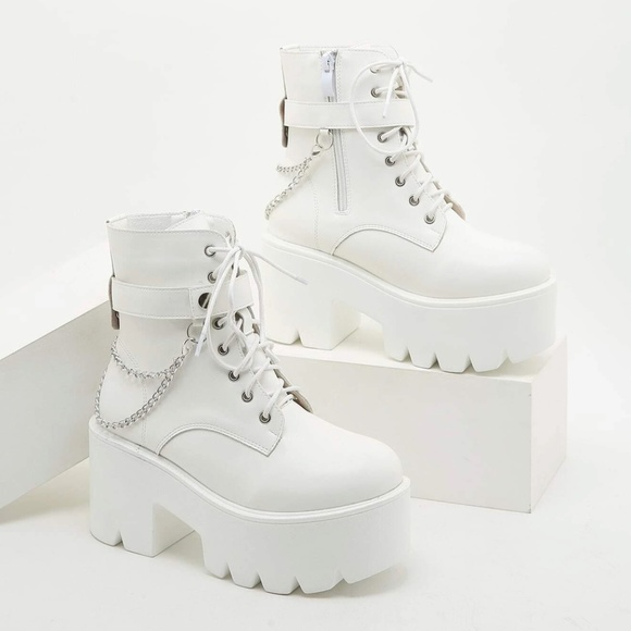 SHEIN | Shoes | Shein Chain Studded Decor Laceup Boots | Poshmark